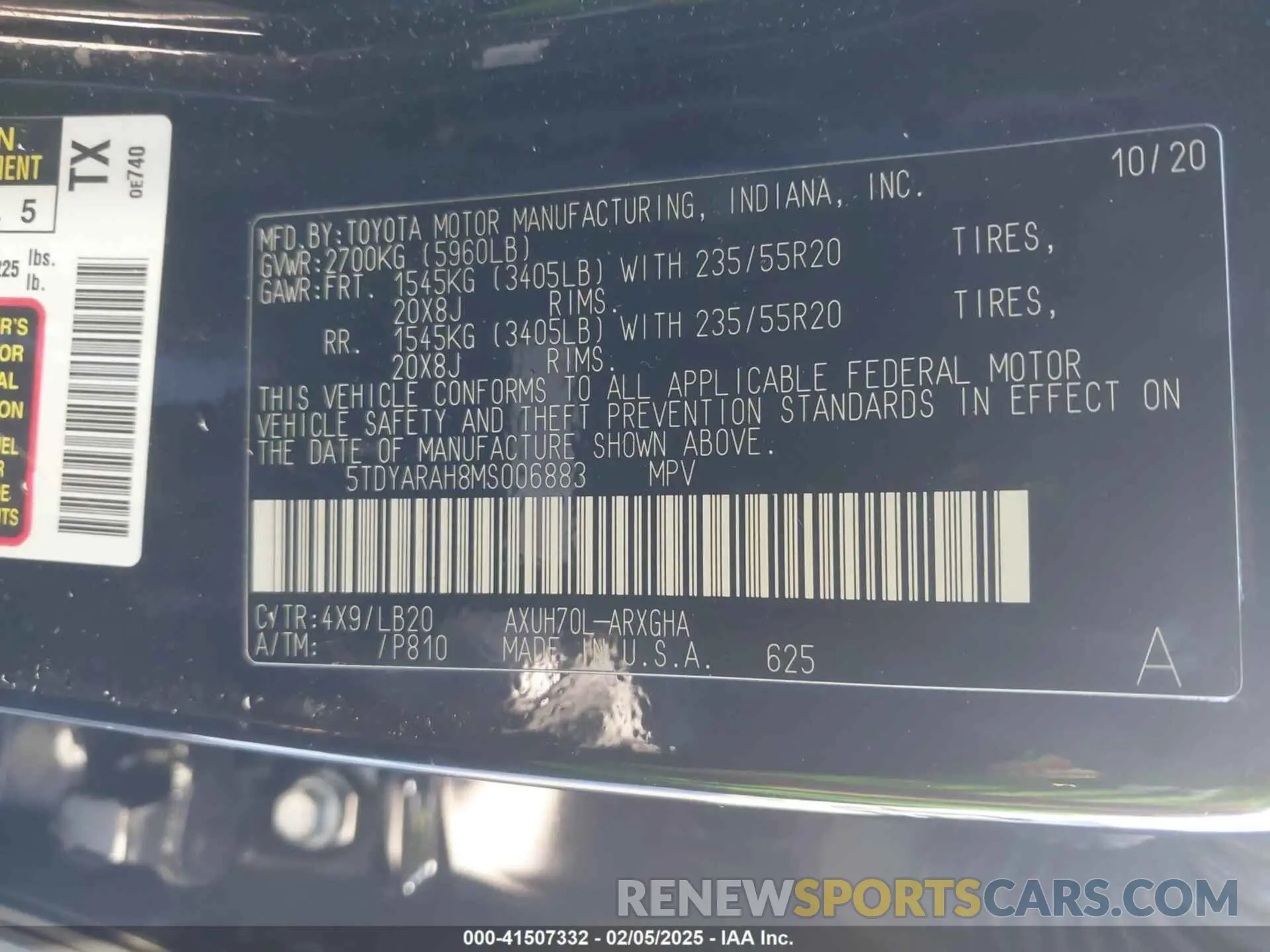 9 Фотография поврежденного автомобиля 5TDYARAH8MS006883 TOYOTA HIGHLANDER 2021