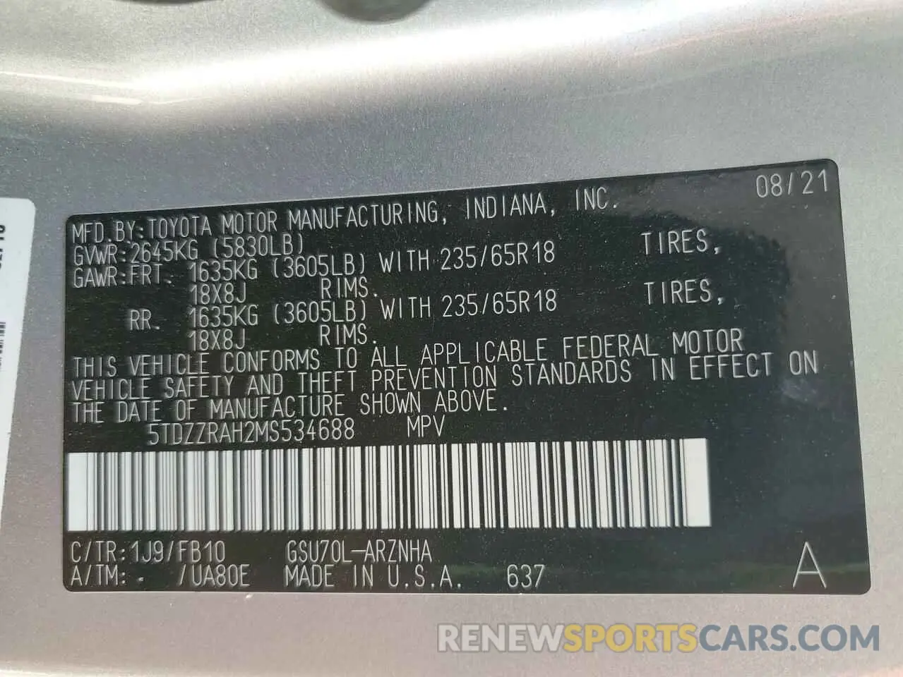 13 Фотография поврежденного автомобиля 5TDZZRAH2MS534688 TOYOTA HIGHLANDER 2021