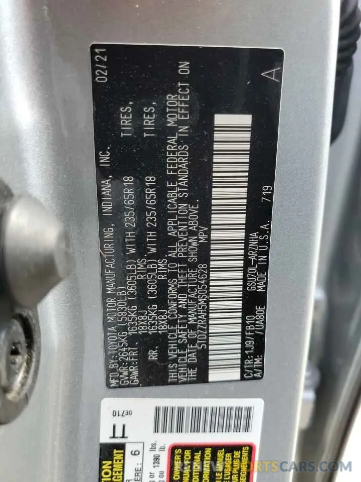 13 Фотография поврежденного автомобиля 5TDZZRAH5MS054628 TOYOTA HIGHLANDER 2021
