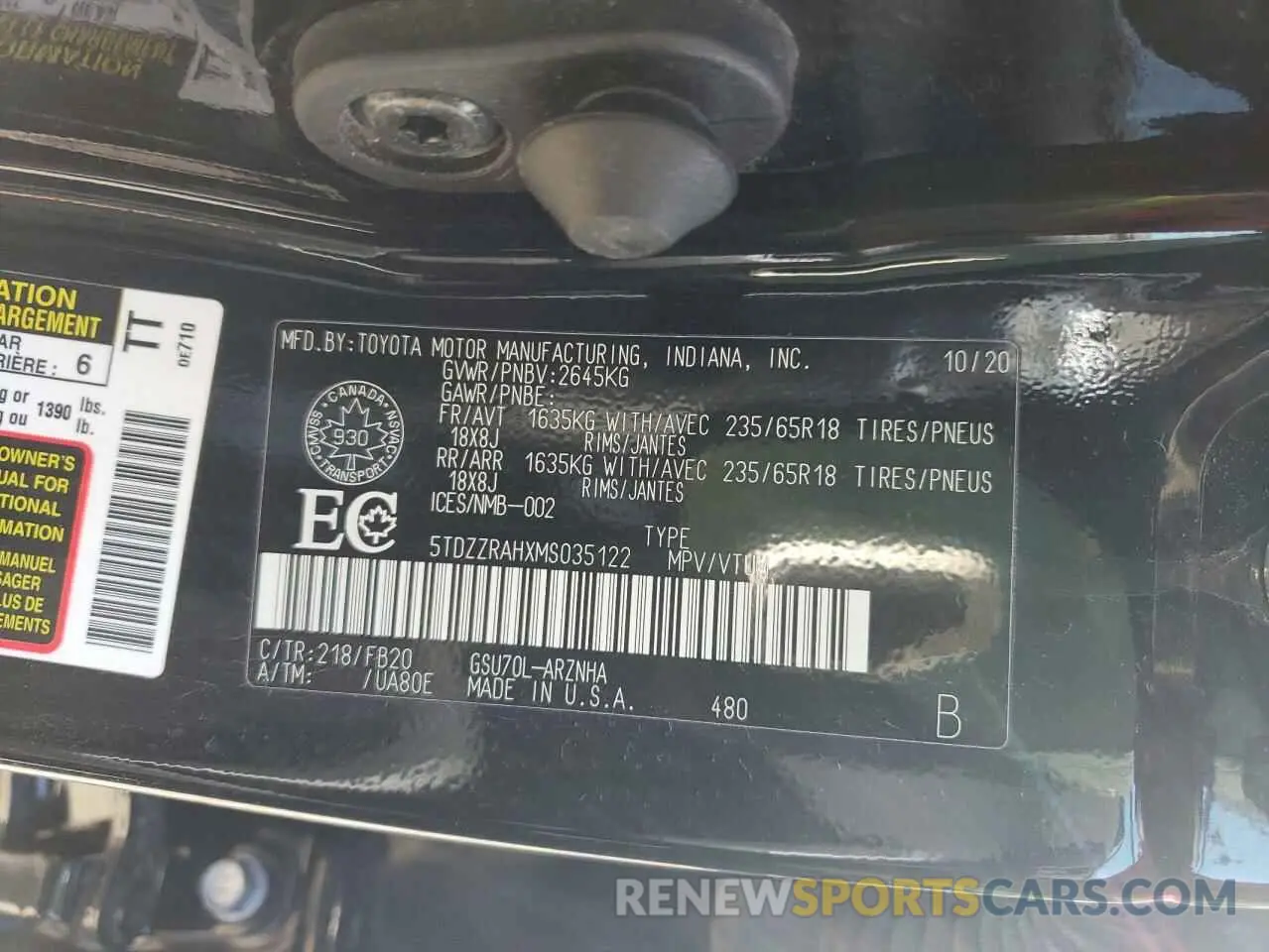 14 Photograph of a damaged car 5TDZZRAHXMS035122 TOYOTA HIGHLANDER 2021