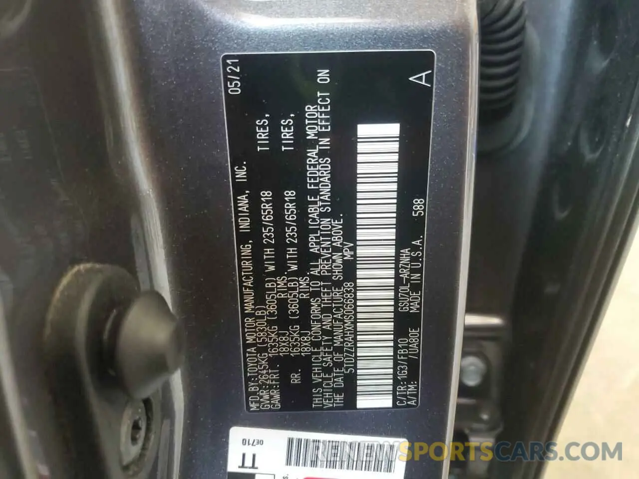 13 Photograph of a damaged car 5TDZZRAHXMS066838 TOYOTA HIGHLANDER 2021