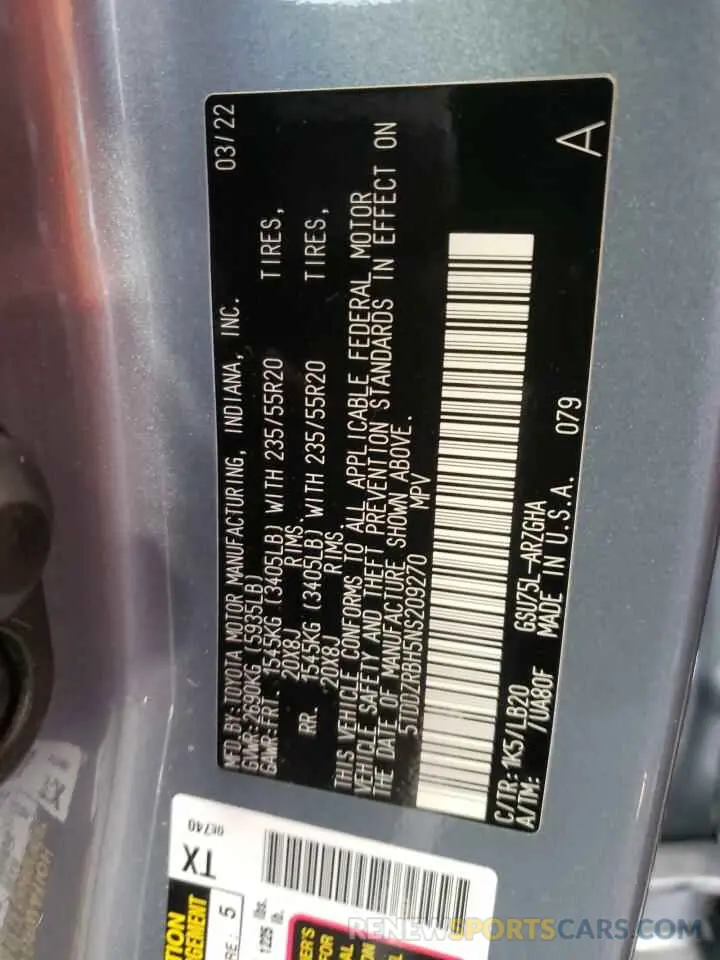 10 Фотография поврежденного автомобиля 5TDDZRBH5NS209270 TOYOTA HIGHLANDER 2022