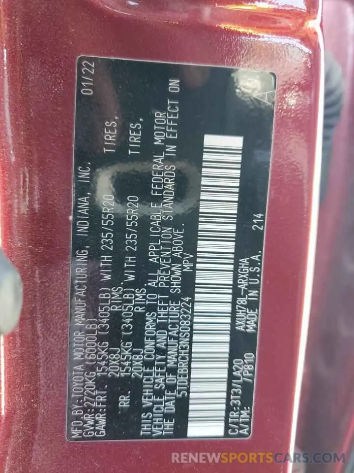 13 Фотография поврежденного автомобиля 5TDEBRCH3NS083224 TOYOTA HIGHLANDER 2022