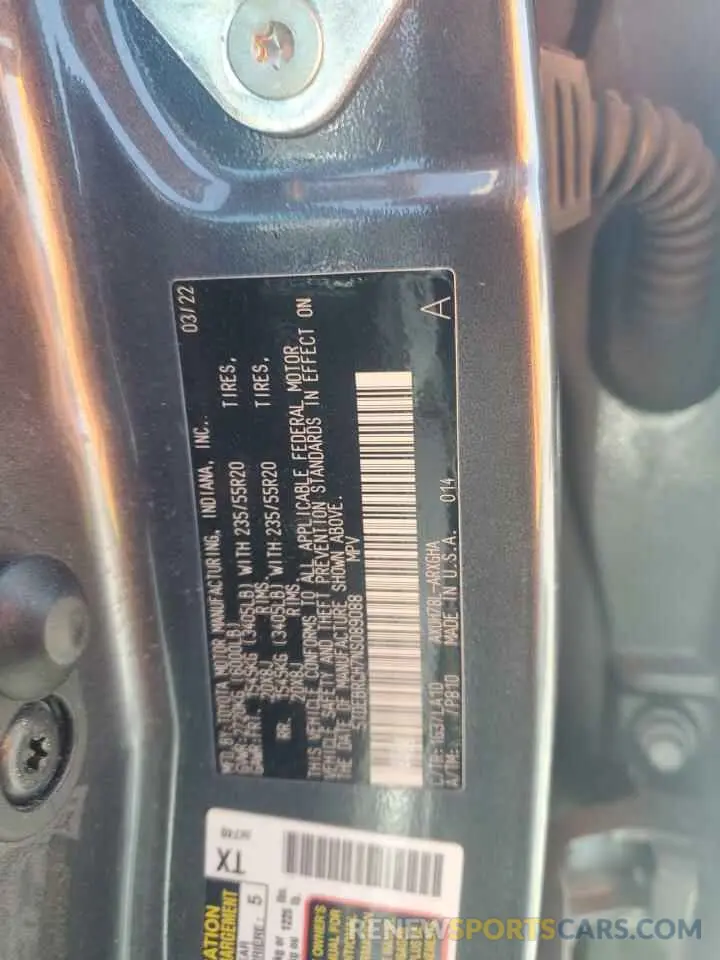 14 Photograph of a damaged car 5TDEBRCH7NS089088 TOYOTA HIGHLANDER 2022