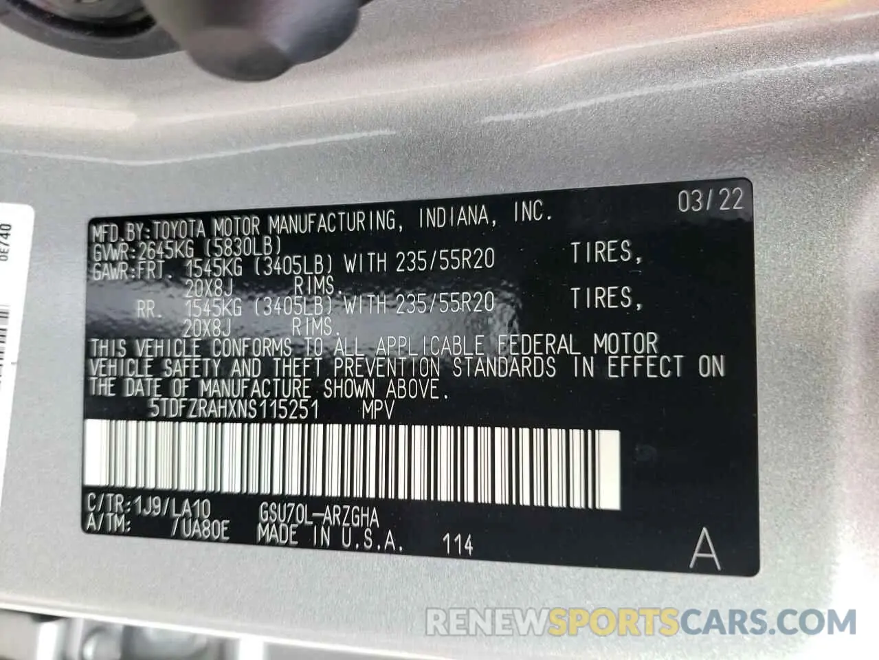 10 Фотография поврежденного автомобиля 5TDFZRAHXNS115251 TOYOTA HIGHLANDER 2022