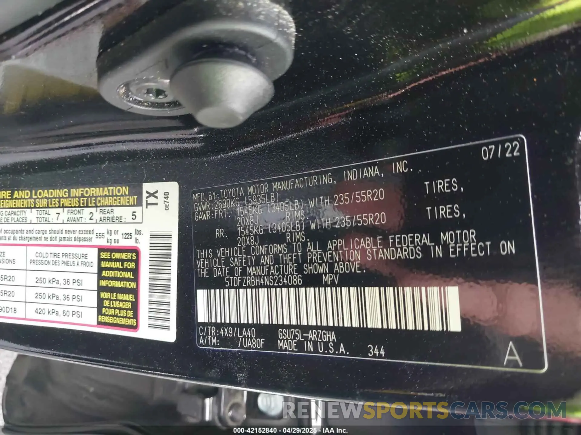 9 Фотография поврежденного автомобиля 5TDFZRBH4NS234086 TOYOTA HIGHLANDER 2022