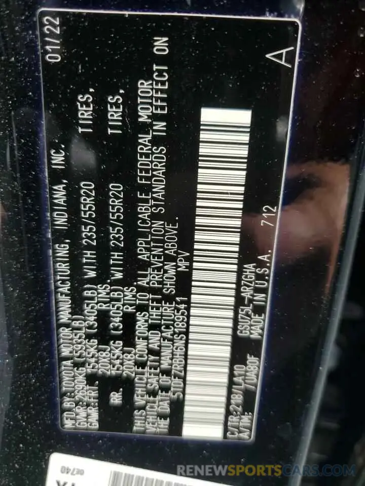 13 Фотография поврежденного автомобиля 5TDFZRBH6NS189541 TOYOTA HIGHLANDER 2022