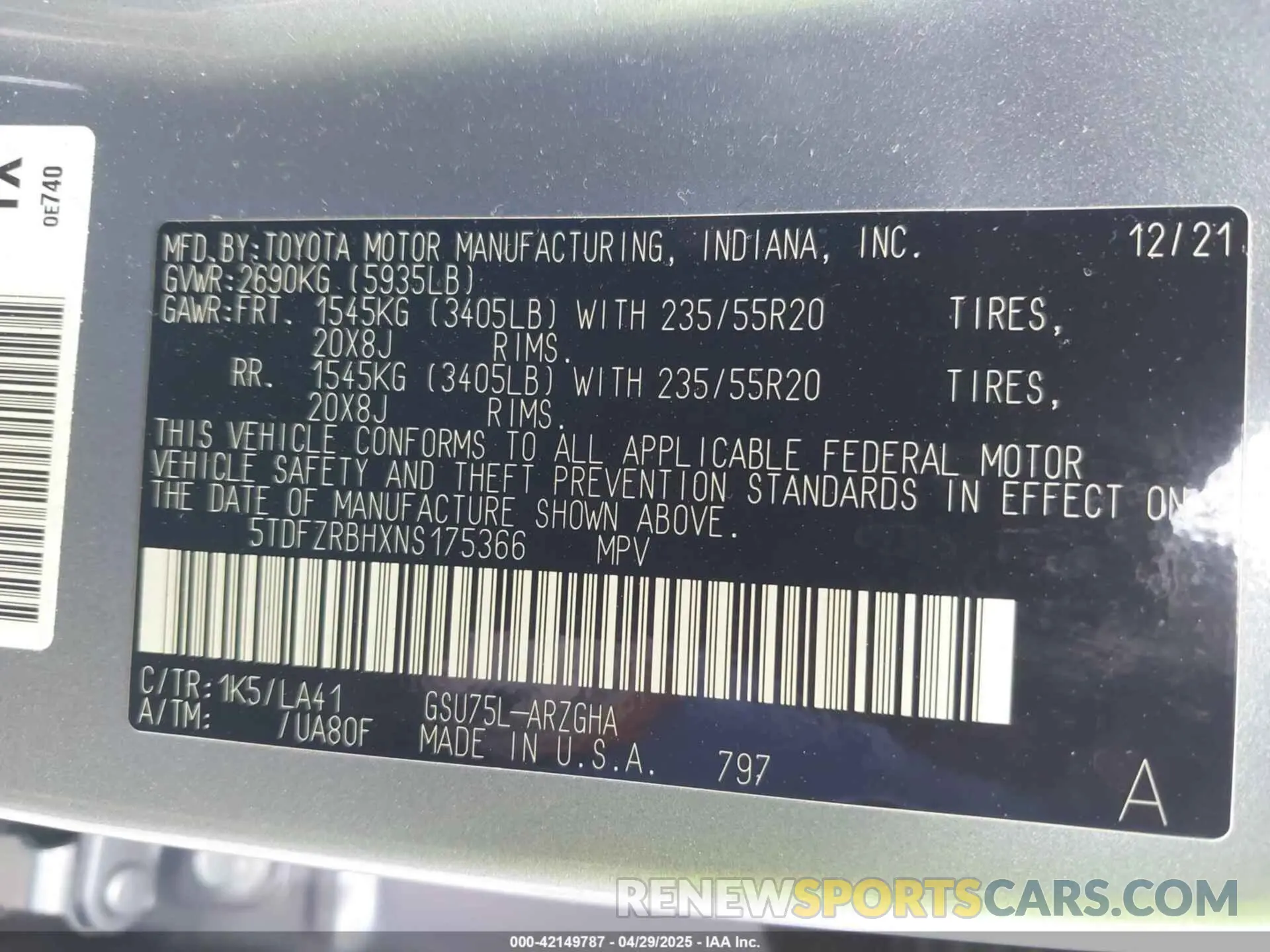9 Фотография поврежденного автомобиля 5TDFZRBHXNS175366 TOYOTA HIGHLANDER 2022