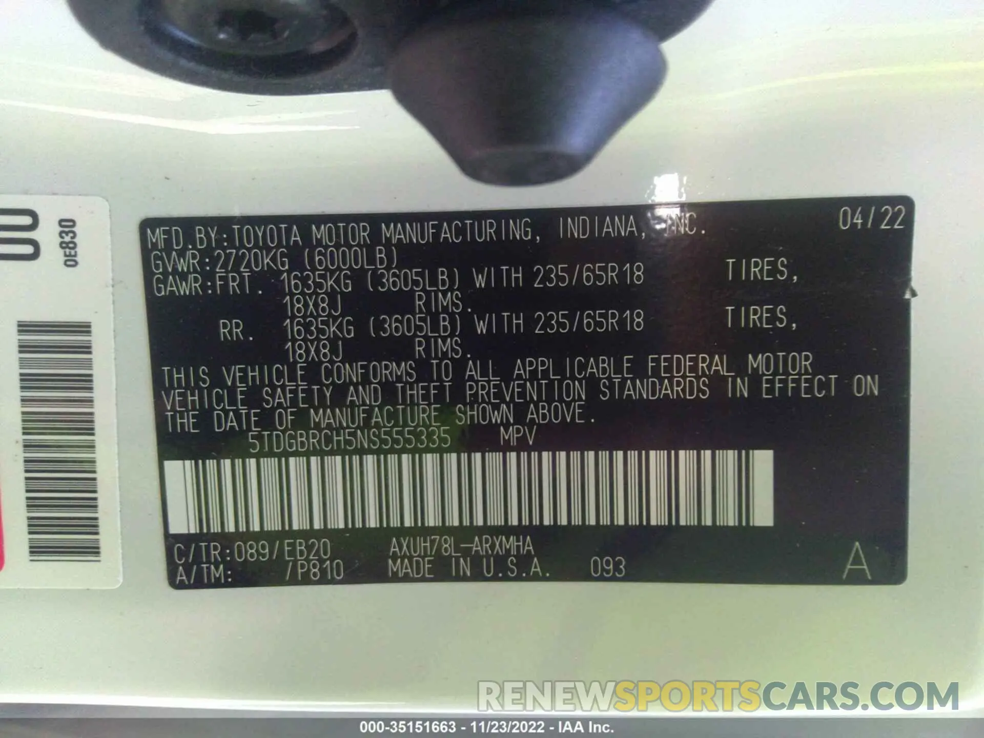 9 Фотография поврежденного автомобиля 5TDGBRCH5NS555335 TOYOTA HIGHLANDER 2022