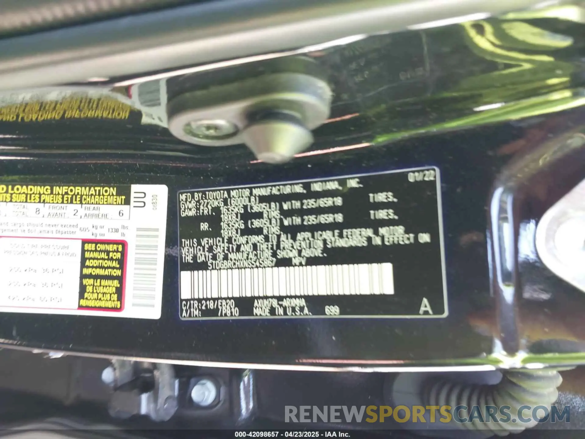 9 Фотография поврежденного автомобиля 5TDGBRCHXNS545867 TOYOTA HIGHLANDER 2022