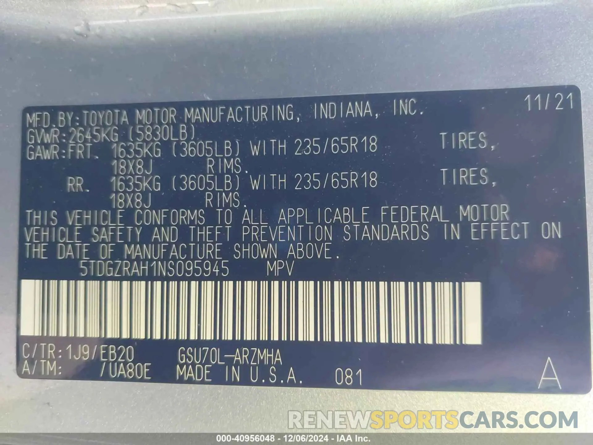 9 Photograph of a damaged car 5TDGZRAH1NS095945 TOYOTA HIGHLANDER 2022