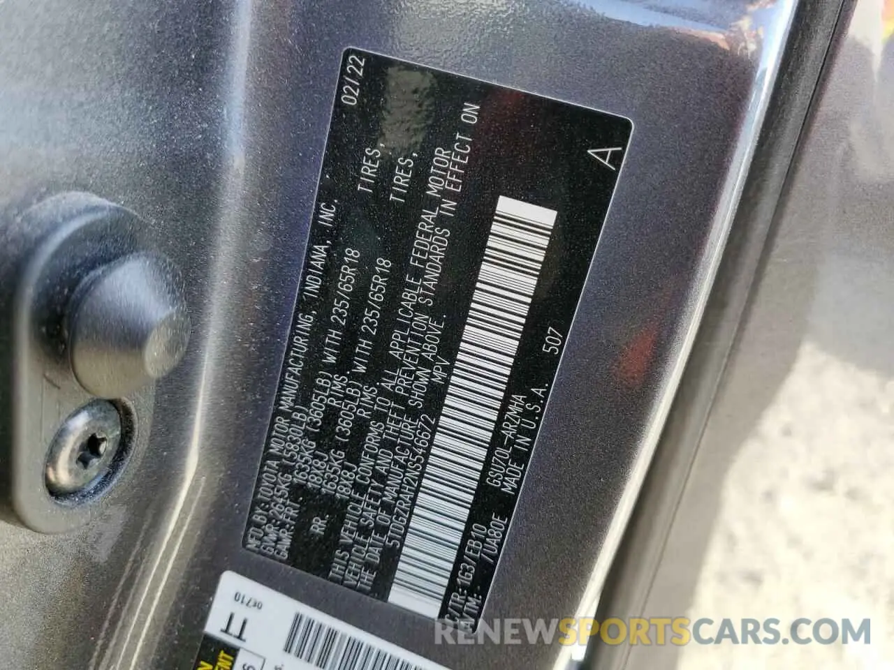 13 Photograph of a damaged car 5TDGZRAH2NS546672 TOYOTA HIGHLANDER 2022