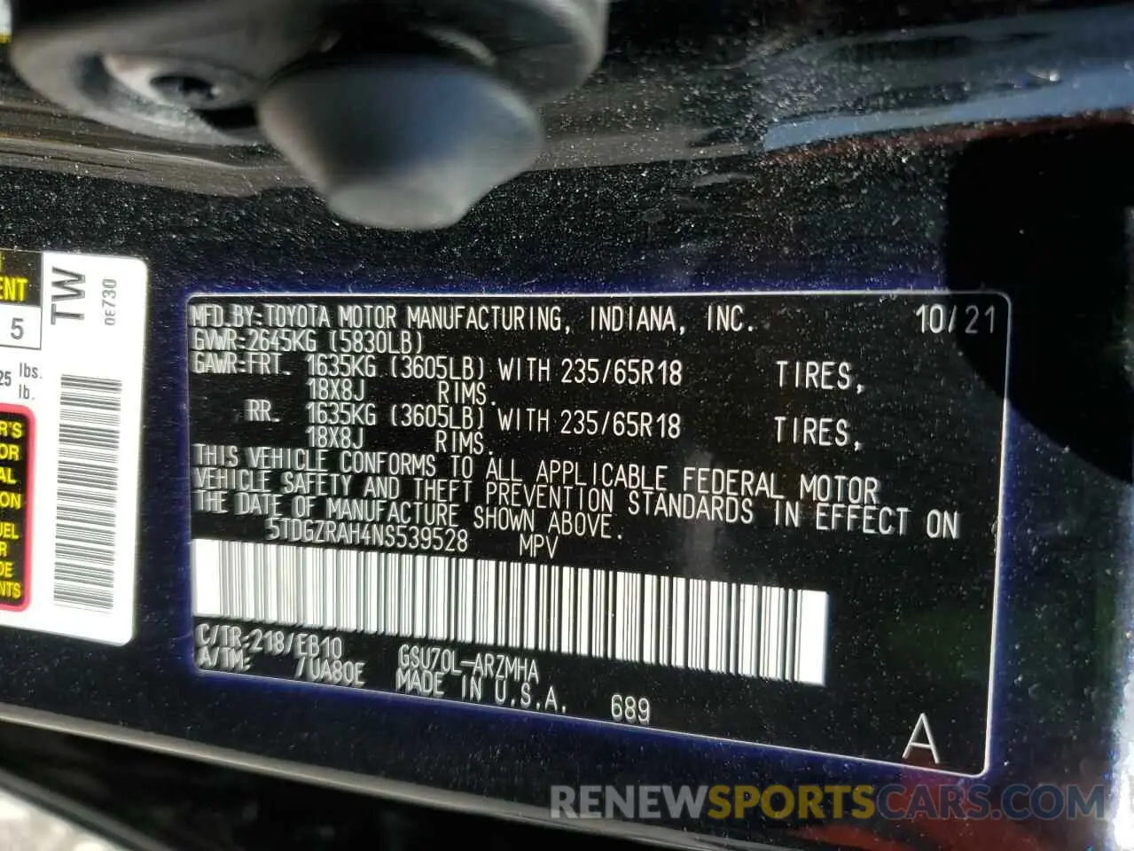 15 Photograph of a damaged car 5TDGZRAH4NS539528 TOYOTA HIGHLANDER 2022
