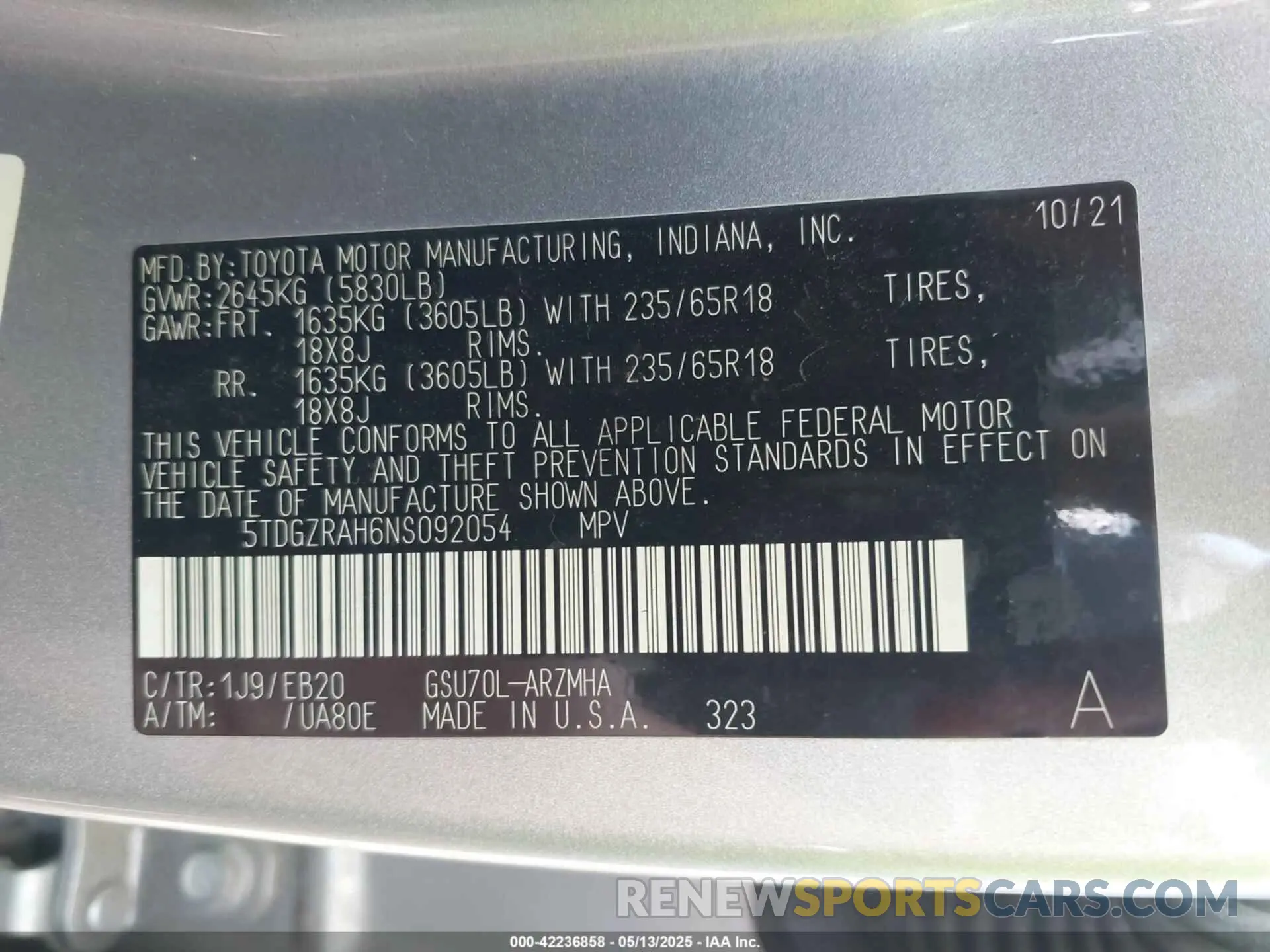 9 Фотография поврежденного автомобиля 5TDGZRAH6NS092054 TOYOTA HIGHLANDER 2022