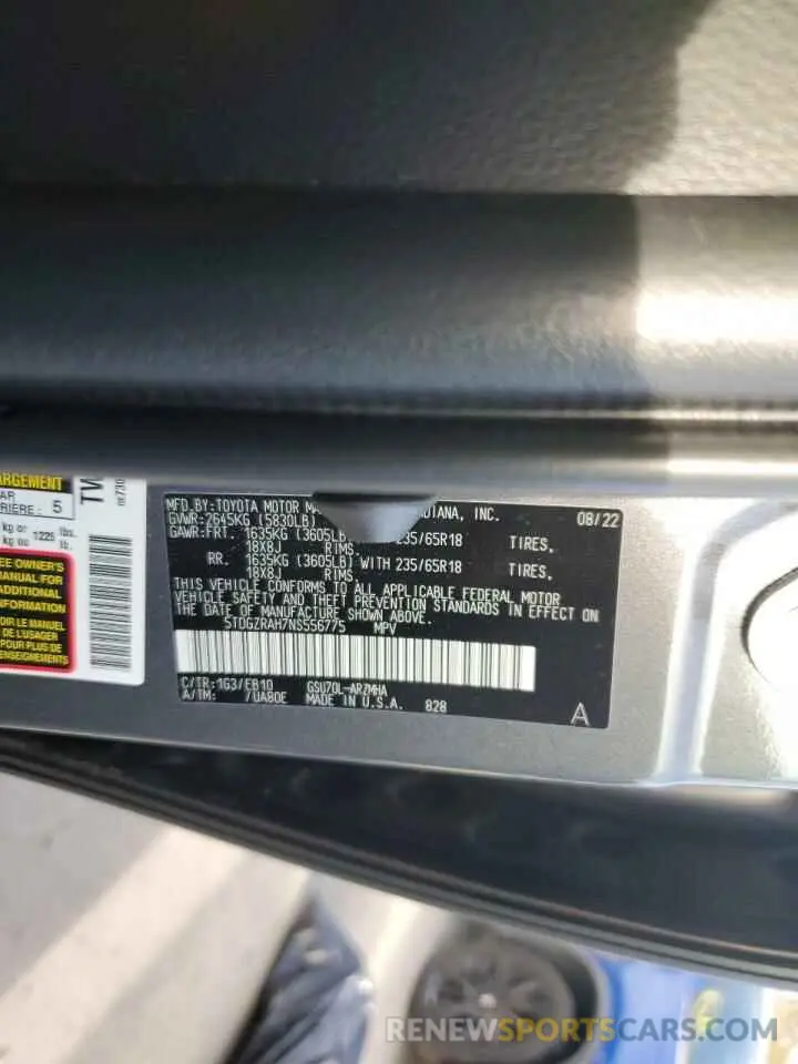 13 Фотография поврежденного автомобиля 5TDGZRAH7NS556775 TOYOTA HIGHLANDER 2022