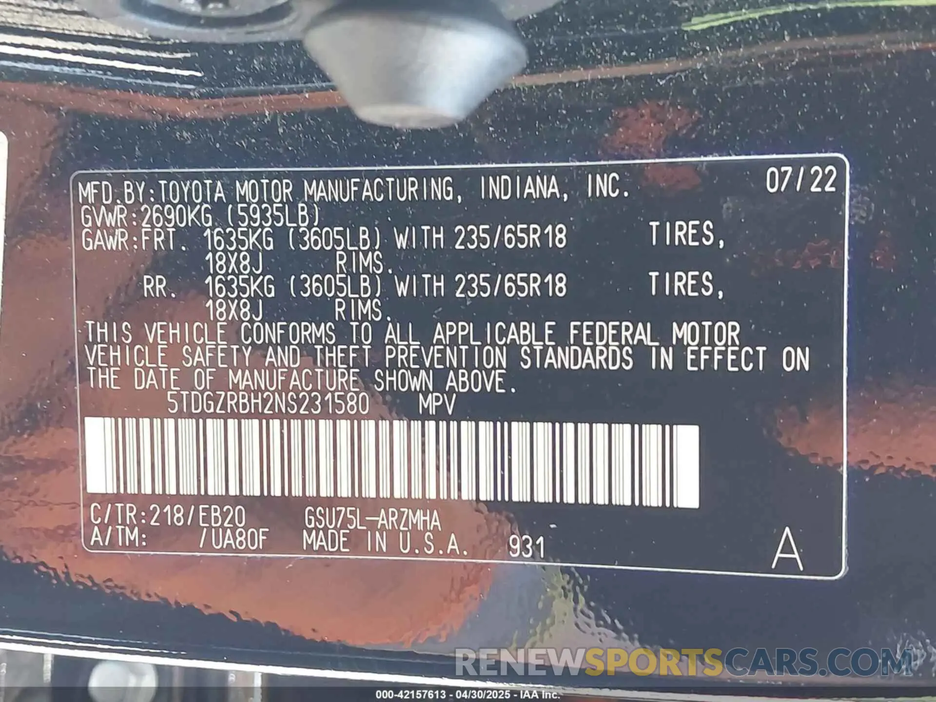 9 Фотография поврежденного автомобиля 5TDGZRBH2NS231580 TOYOTA HIGHLANDER 2022