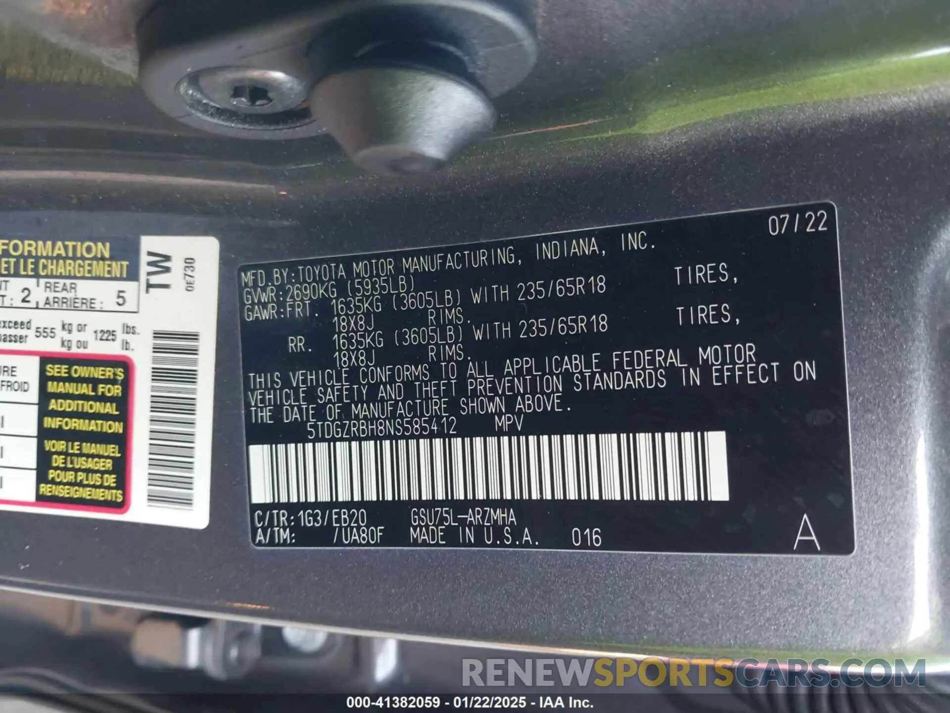 9 Фотография поврежденного автомобиля 5TDGZRBH8NS585412 TOYOTA HIGHLANDER 2022