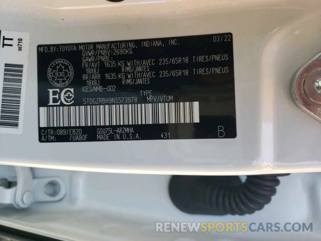 10 Фотография поврежденного автомобиля 5TDGZRBH9NS573978 TOYOTA HIGHLANDER 2022