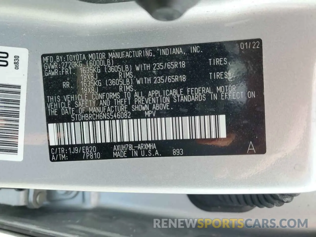 13 Фотография поврежденного автомобиля 5TDHBRCH6NS546082 TOYOTA HIGHLANDER 2022