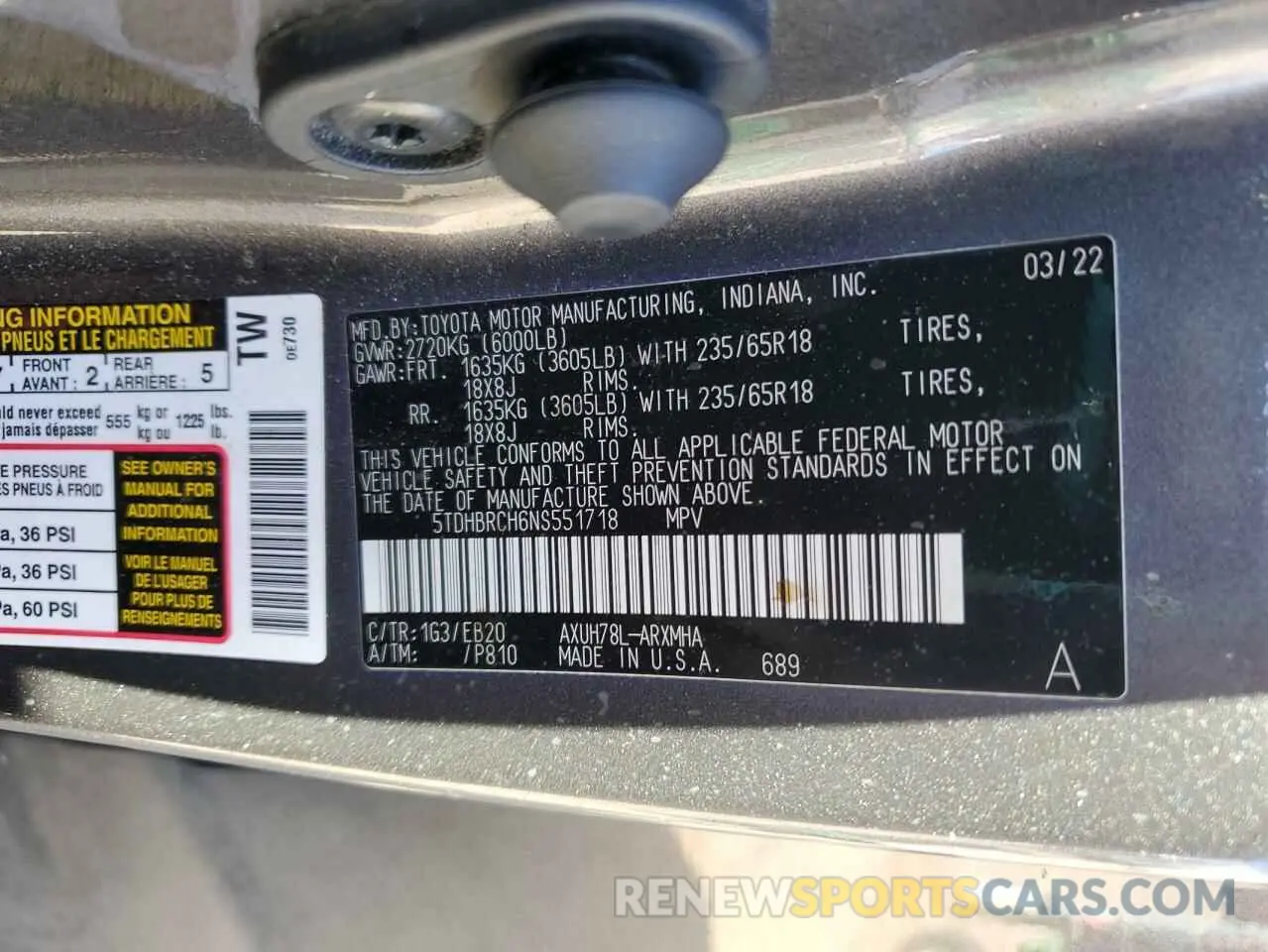 14 Photograph of a damaged car 5TDHBRCH6NS551718 TOYOTA HIGHLANDER 2022