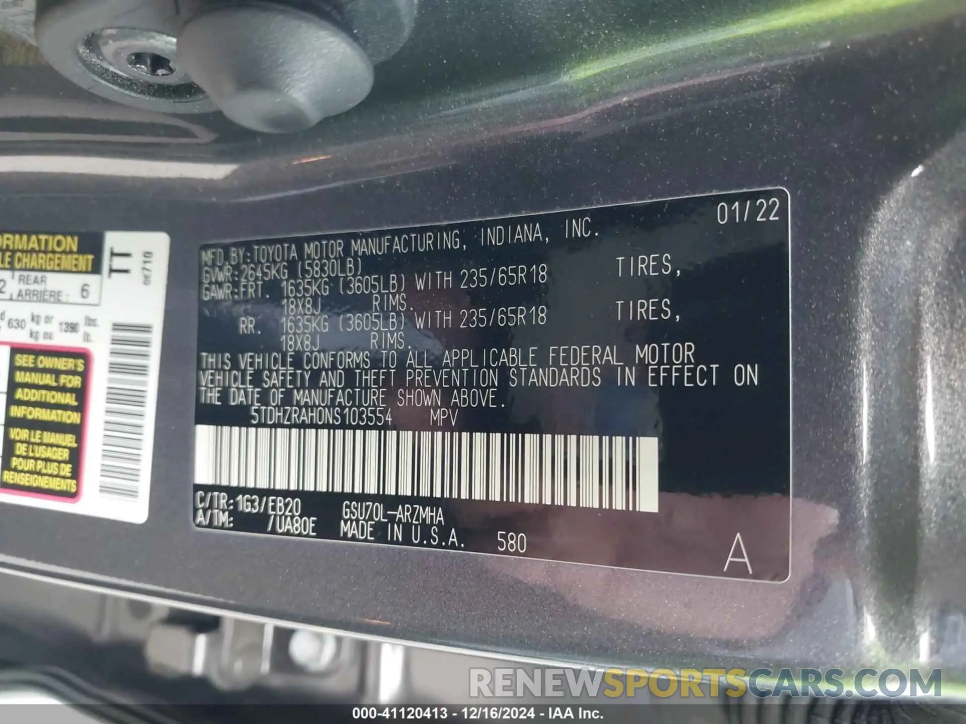 9 Фотография поврежденного автомобиля 5TDHZRAH0NS103554 TOYOTA HIGHLANDER 2022
