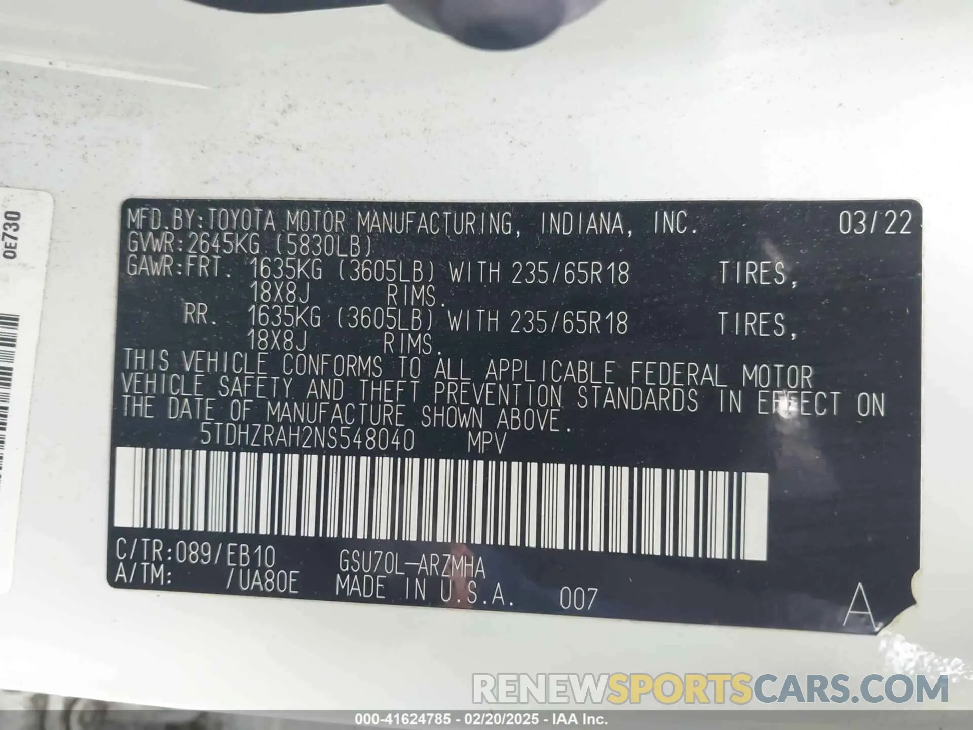 9 Фотография поврежденного автомобиля 5TDHZRAH2NS548040 TOYOTA HIGHLANDER 2022