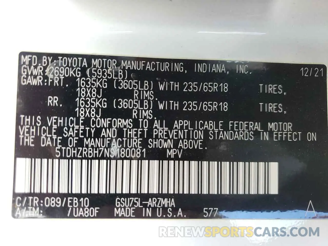 14 Фотография поврежденного автомобиля 5TDHZRBH7NS180081 TOYOTA HIGHLANDER 2022