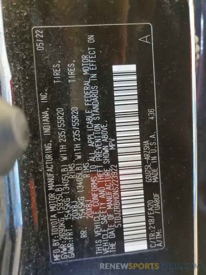 13 Фотография поврежденного автомобиля 5TDJZRBH0NS223922 TOYOTA HIGHLANDER 2022