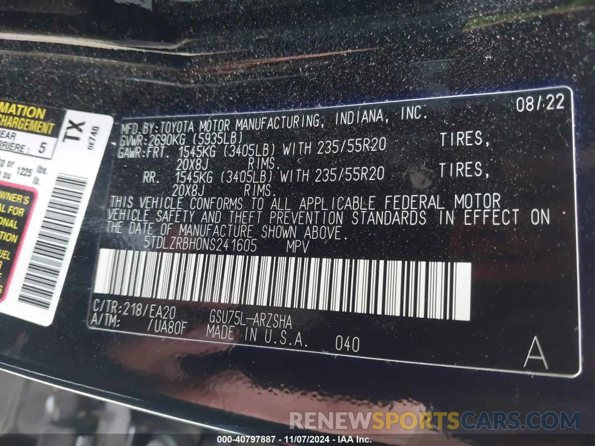 9 Фотография поврежденного автомобиля 5TDLZRBH0NS241605 TOYOTA HIGHLANDER 2022