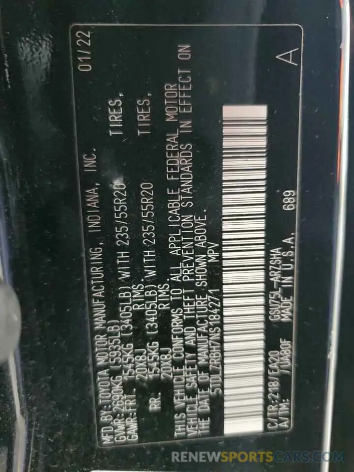 14 Фотография поврежденного автомобиля 5TDLZRBH7NS184271 TOYOTA HIGHLANDER 2022