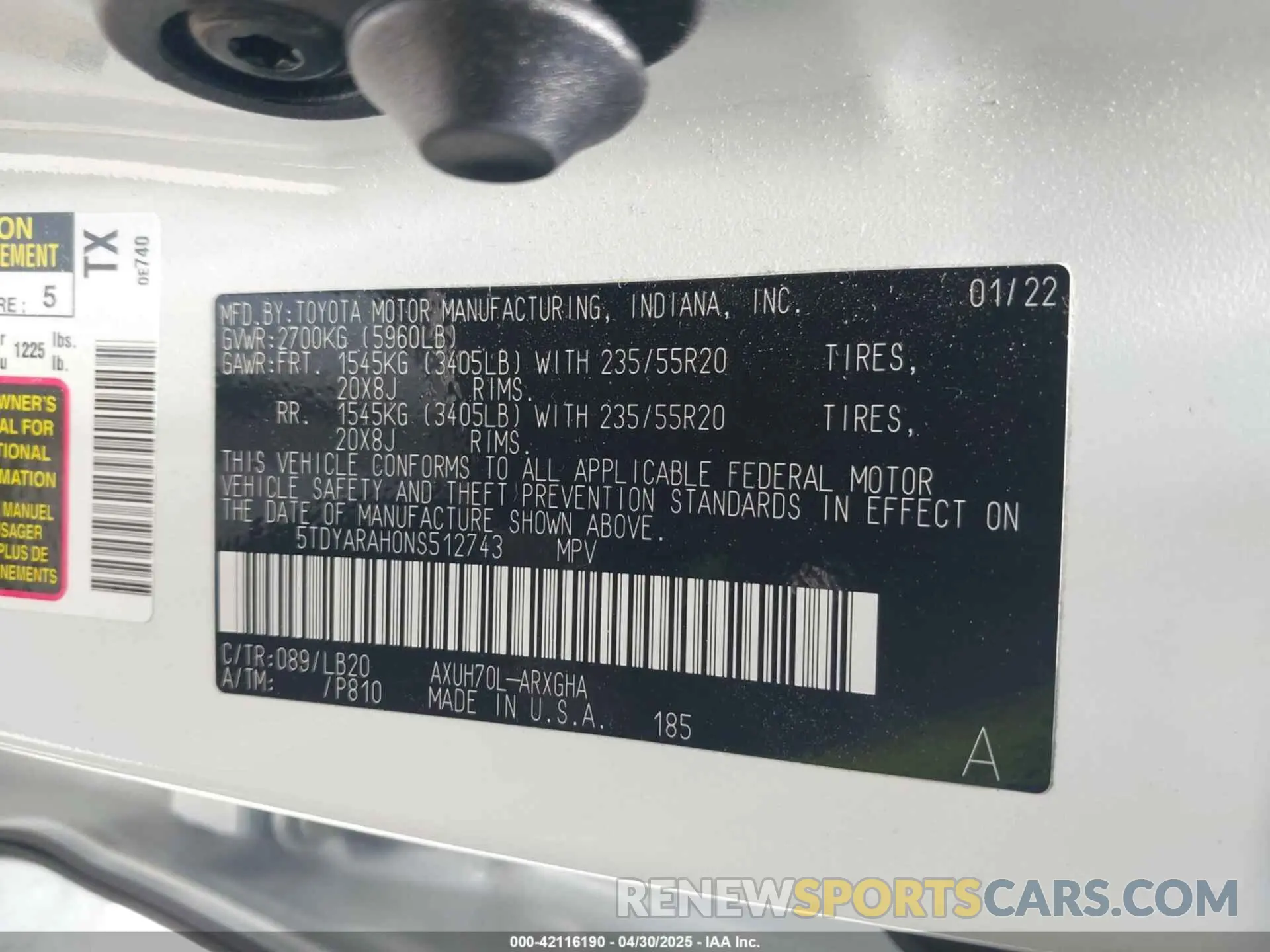 9 Фотография поврежденного автомобиля 5TDYARAH0NS512743 TOYOTA HIGHLANDER 2022