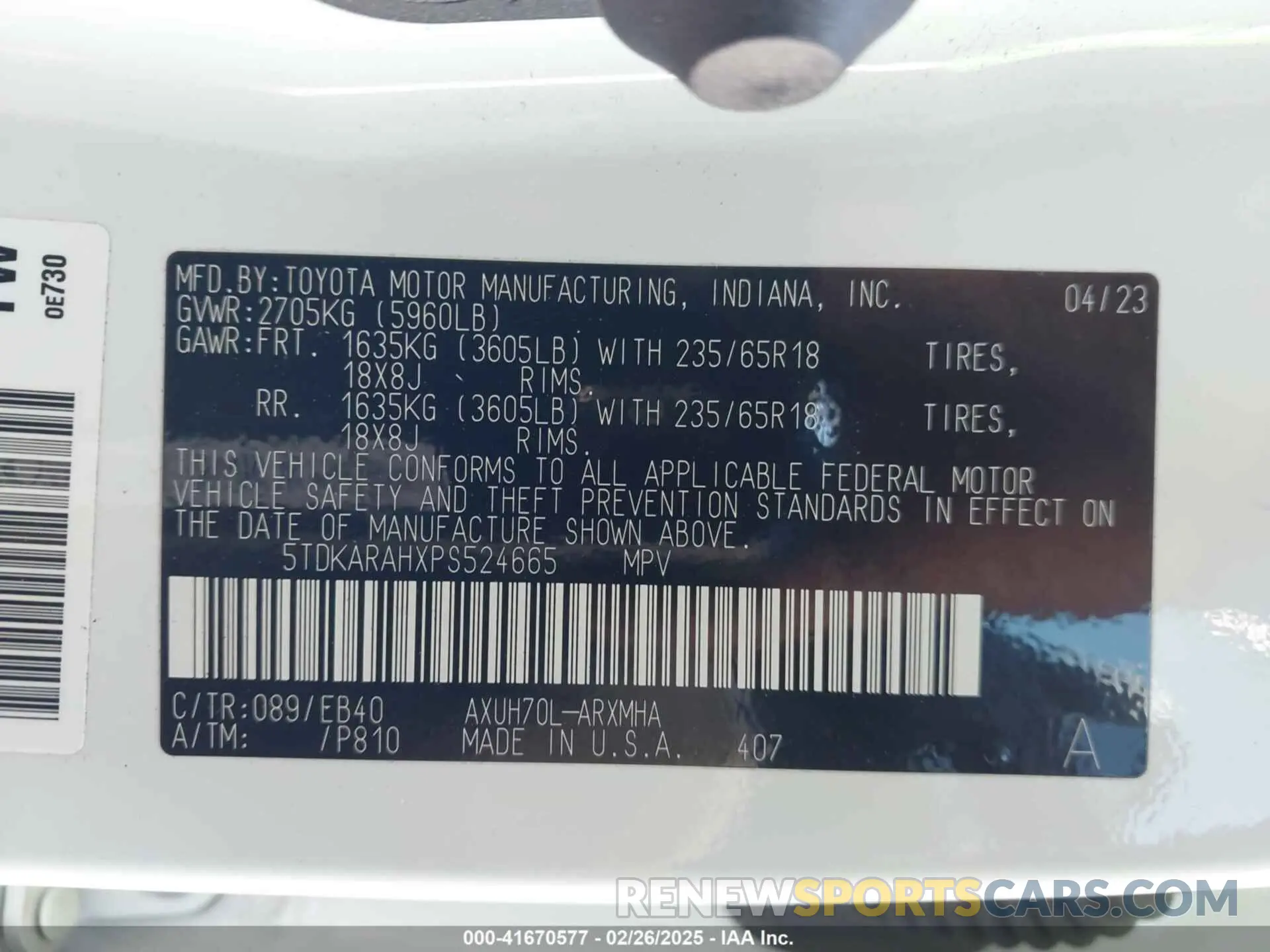 9 Фотография поврежденного автомобиля 5TDKARAHXPS524665 TOYOTA HIGHLANDER 2023