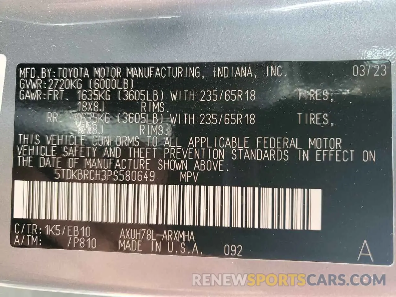 13 Фотография поврежденного автомобиля 5TDKBRCH3PS580649 TOYOTA HIGHLANDER 2023