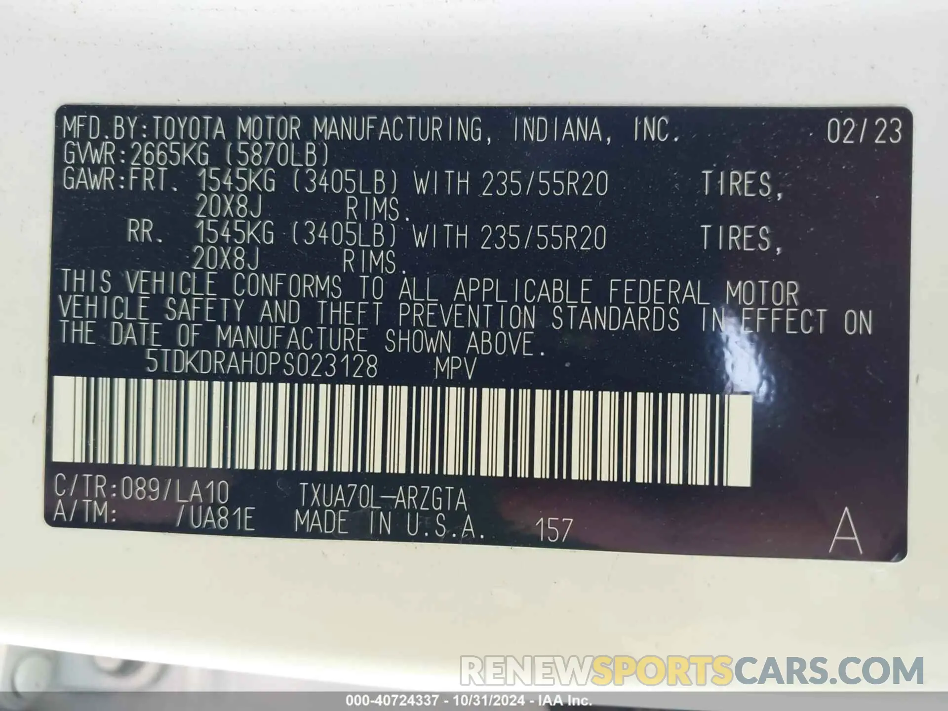 9 Фотография поврежденного автомобиля 5TDKDRAH0PS023128 TOYOTA HIGHLANDER 2023