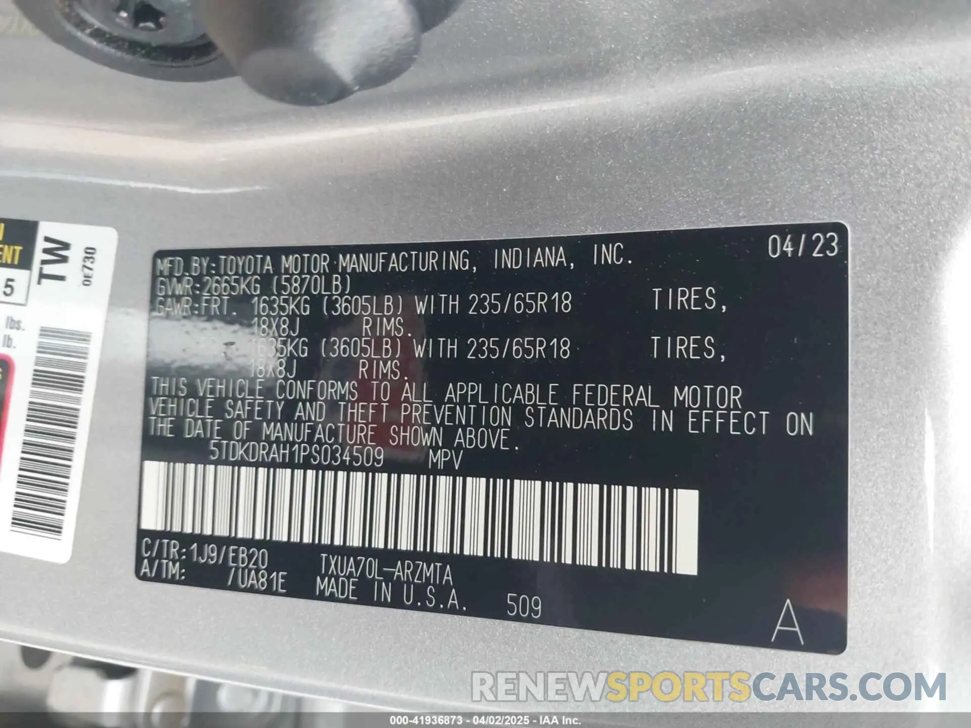 9 Фотография поврежденного автомобиля 5TDKDRAH1PS034509 TOYOTA HIGHLANDER 2023