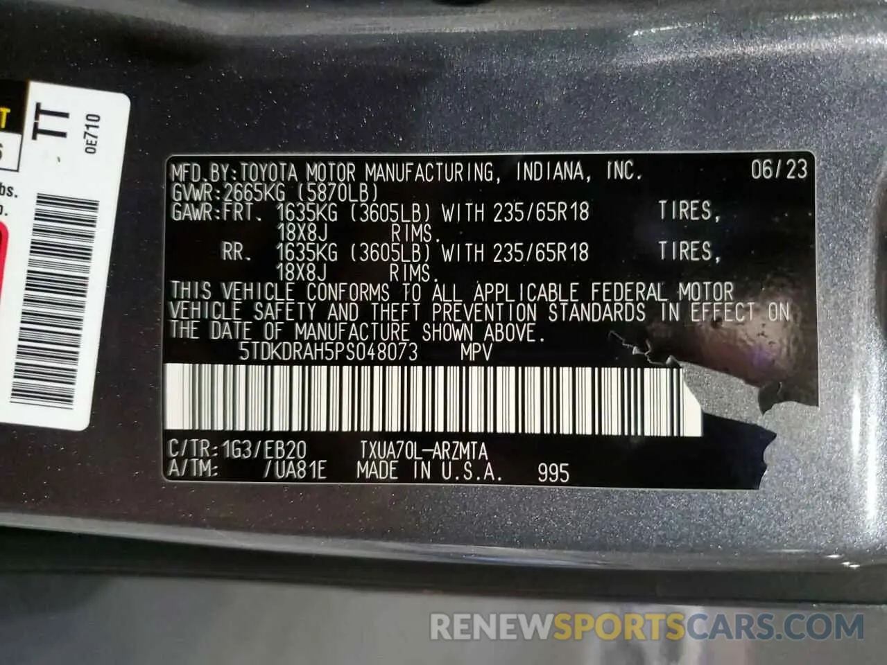 14 Фотография поврежденного автомобиля 5TDKDRAH5PS048073 TOYOTA HIGHLANDER 2023