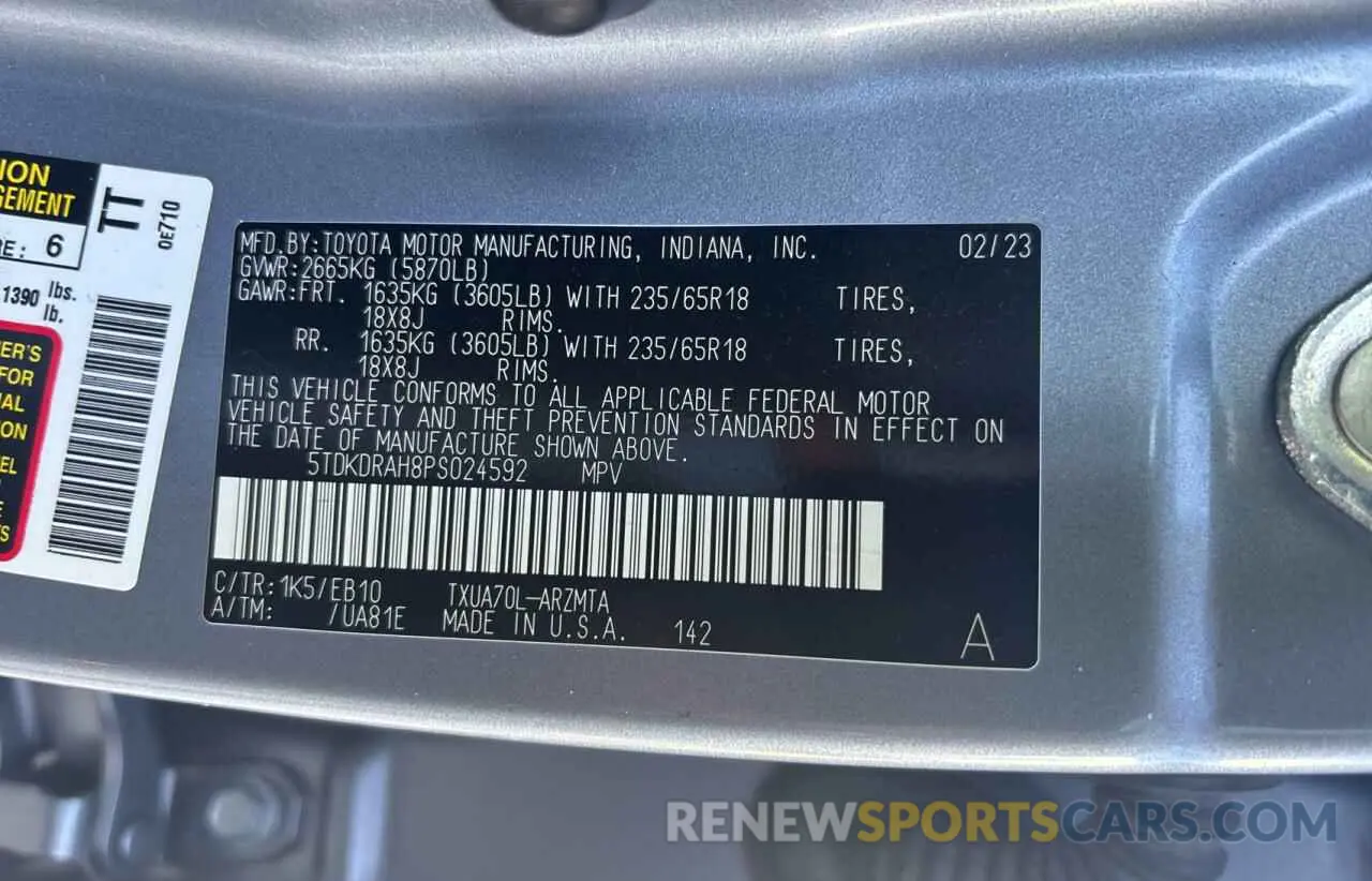 10 Фотография поврежденного автомобиля 5TDKDRAH8PS024592 TOYOTA HIGHLANDER 2023