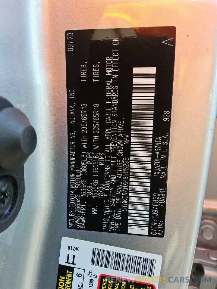 13 Фотография поврежденного автомобиля 5TDKDRAHXPS505296 TOYOTA HIGHLANDER 2023