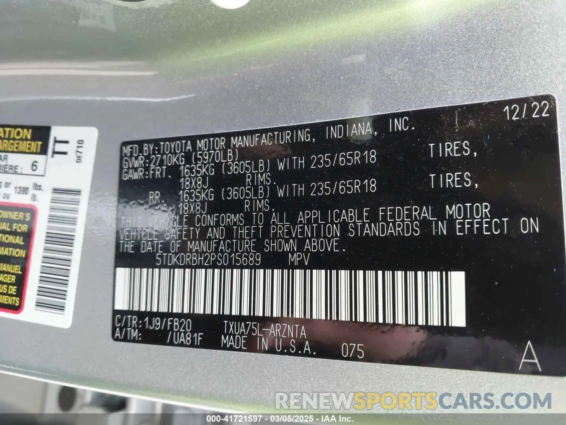 9 Фотография поврежденного автомобиля 5TDKDRBH2PS015689 TOYOTA HIGHLANDER 2023