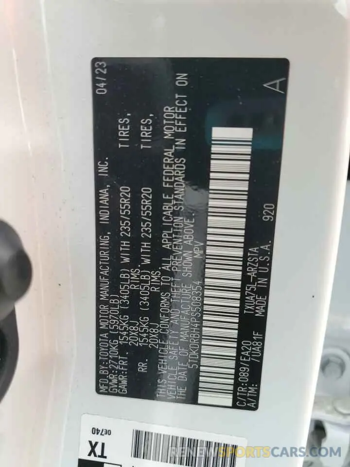 13 Фотография поврежденного автомобиля 5TDKDRBH4PS508354 TOYOTA HIGHLANDER 2023