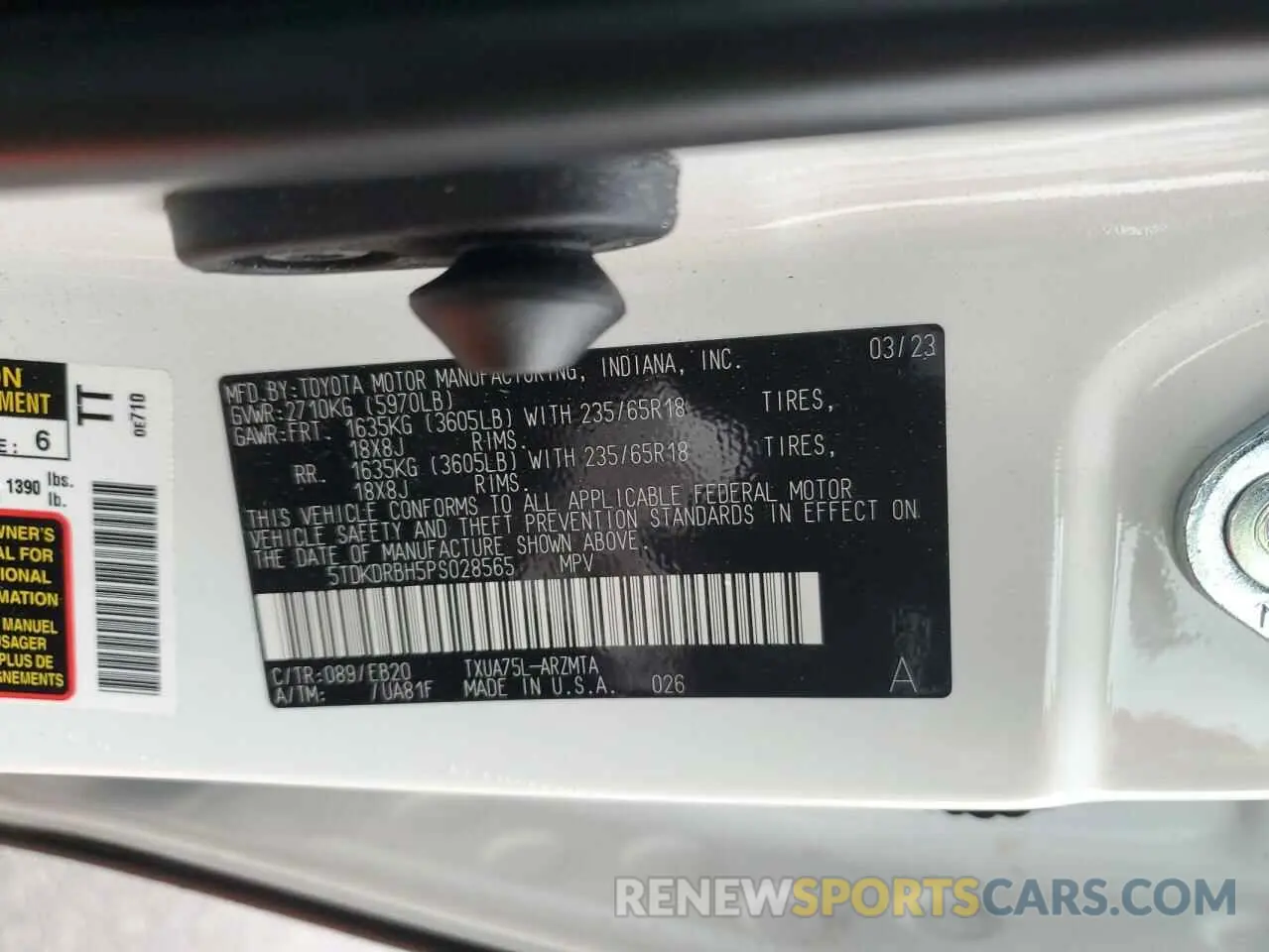 13 Фотография поврежденного автомобиля 5TDKDRBH5PS028565 TOYOTA HIGHLANDER 2023
