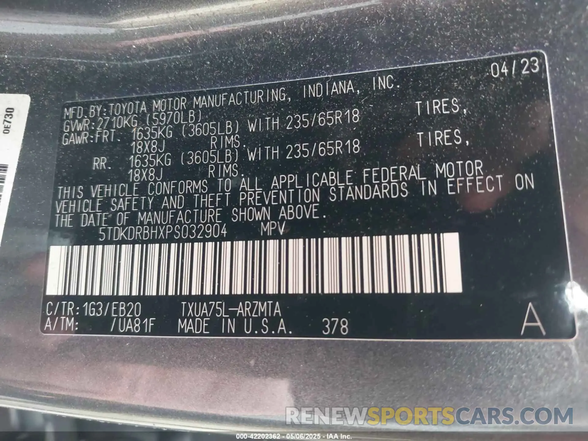 9 Фотография поврежденного автомобиля 5TDKDRBHXPS032904 TOYOTA HIGHLANDER 2023
