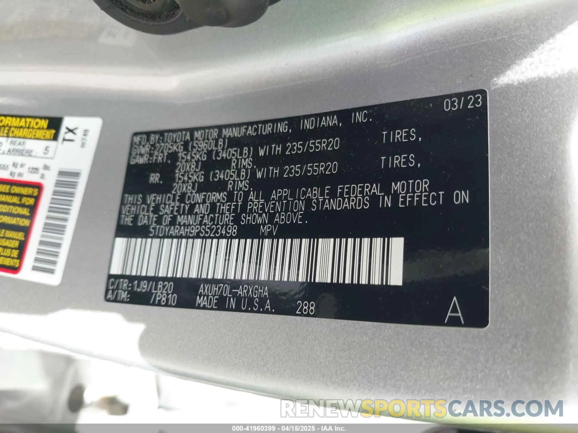 9 Photograph of a damaged car 5TDYARAH9PS523498 TOYOTA HIGHLANDER 2023