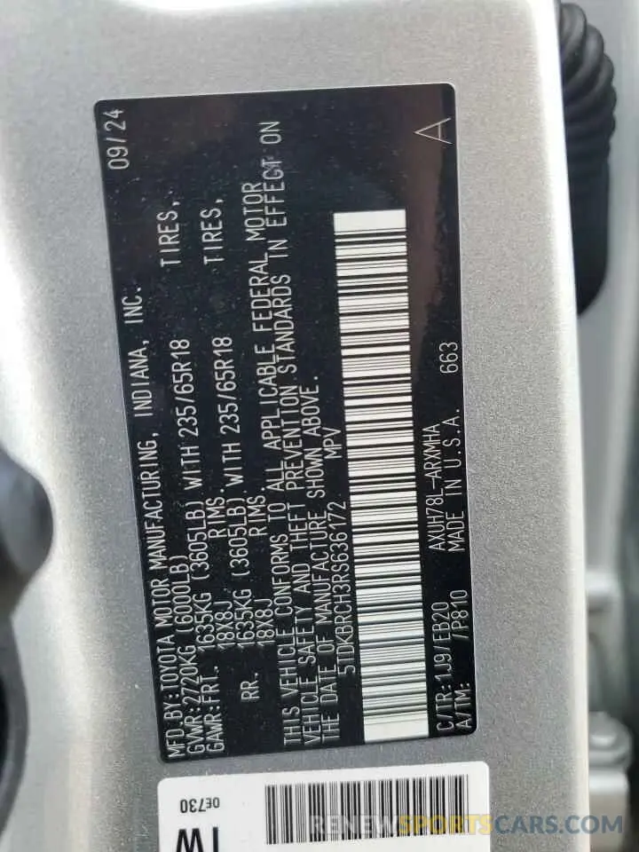 13 Фотография поврежденного автомобиля 5TDKBRCH3RS636172 TOYOTA HIGHLANDER 2024