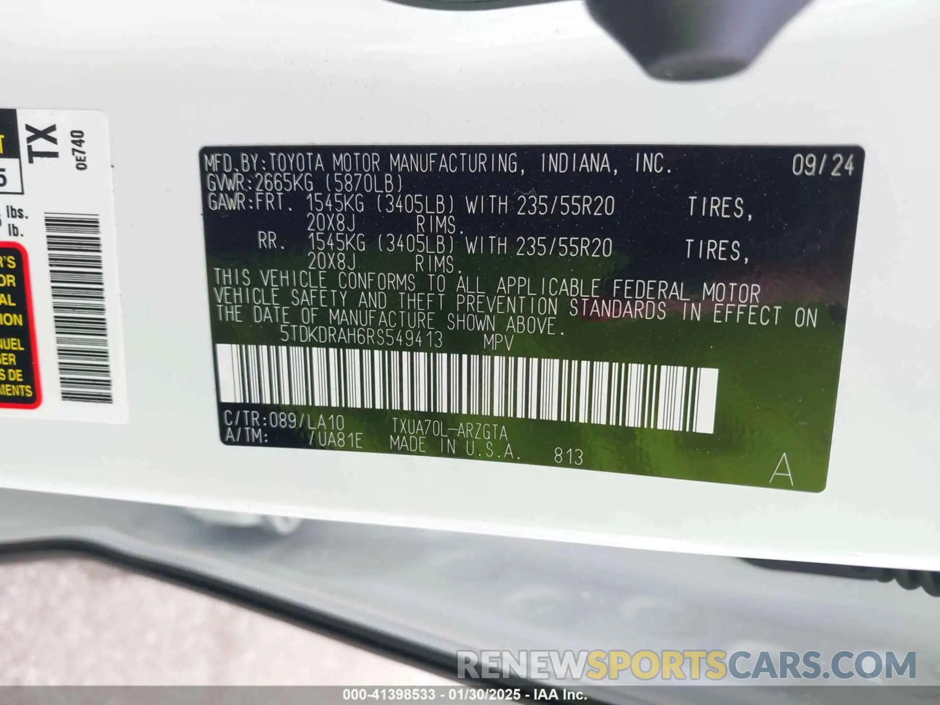 9 Фотография поврежденного автомобиля 5TDKDRAH6RS549413 TOYOTA HIGHLANDER 2024