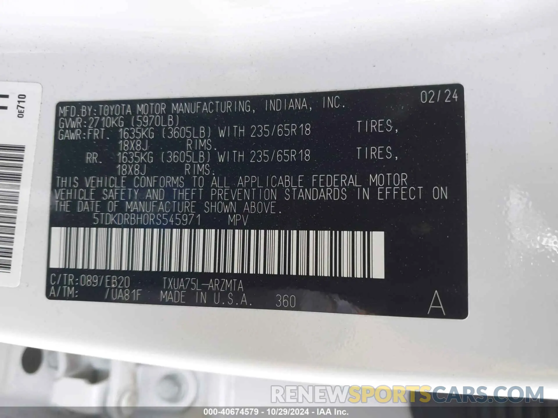 9 Фотография поврежденного автомобиля 5TDKDRBH0RS545971 TOYOTA HIGHLANDER 2024