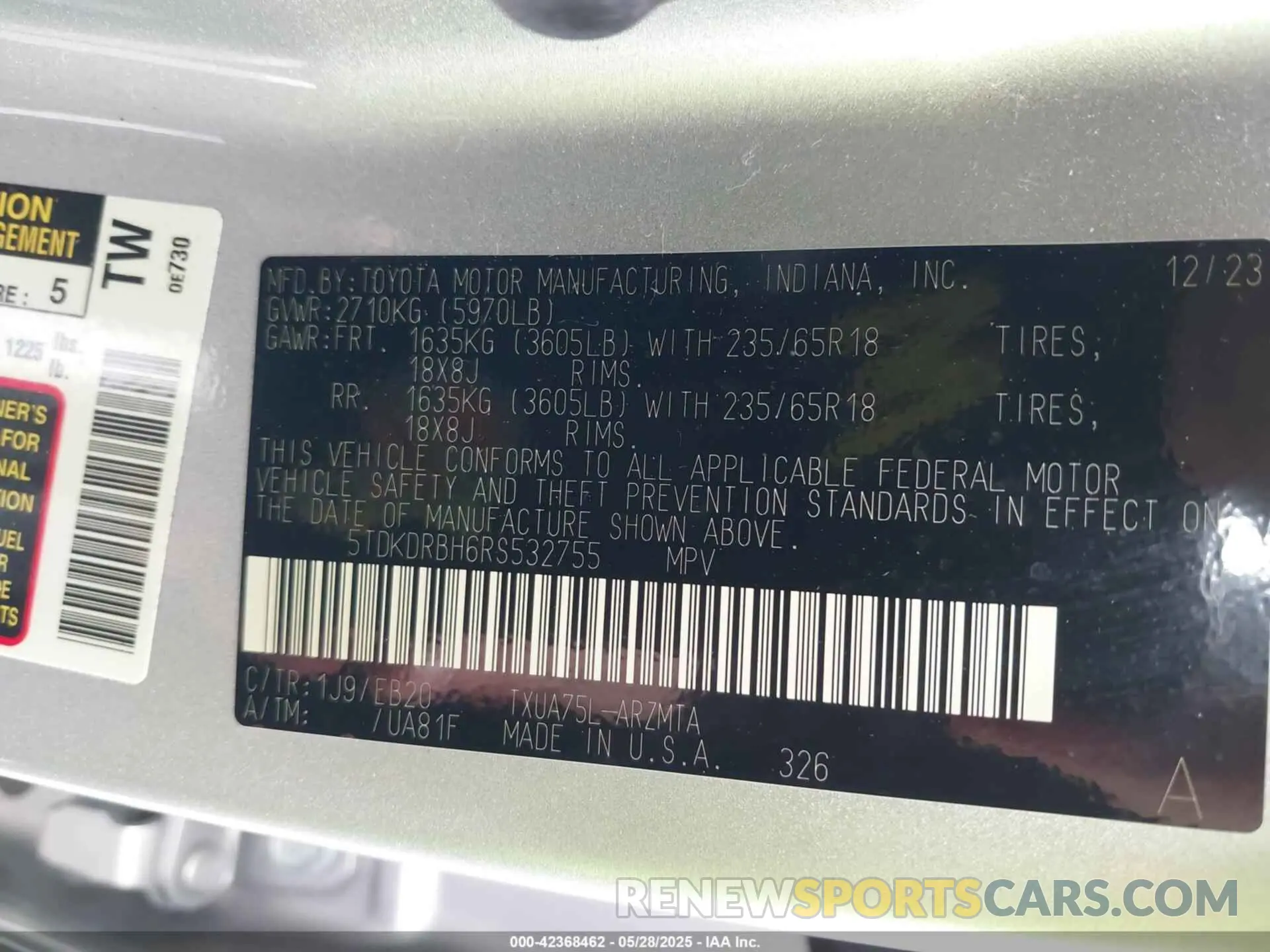 9 Фотография поврежденного автомобиля 5TDKDRBH6RS532755 TOYOTA HIGHLANDER 2024