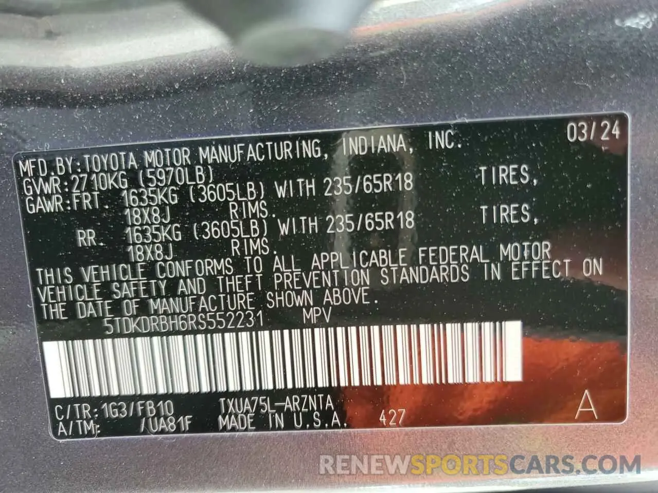 13 Photograph of a damaged car 5TDKDRBH6RS552231 TOYOTA HIGHLANDER 2024