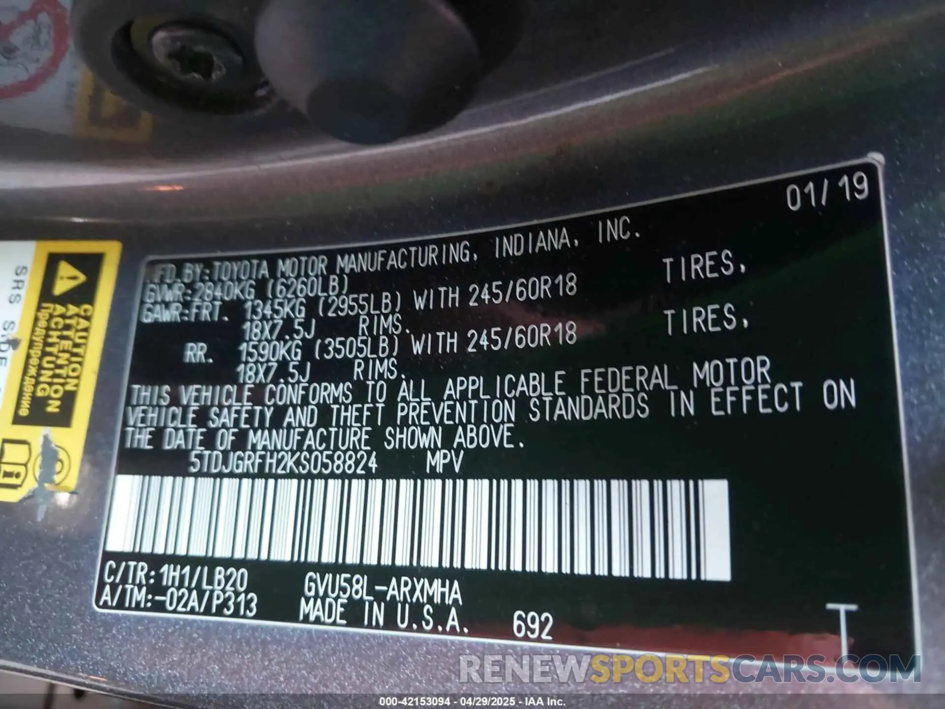 9 Photograph of a damaged car 5TDJGRFH2KS058824 TOYOTA HIGHLANDER HYBRID 2019