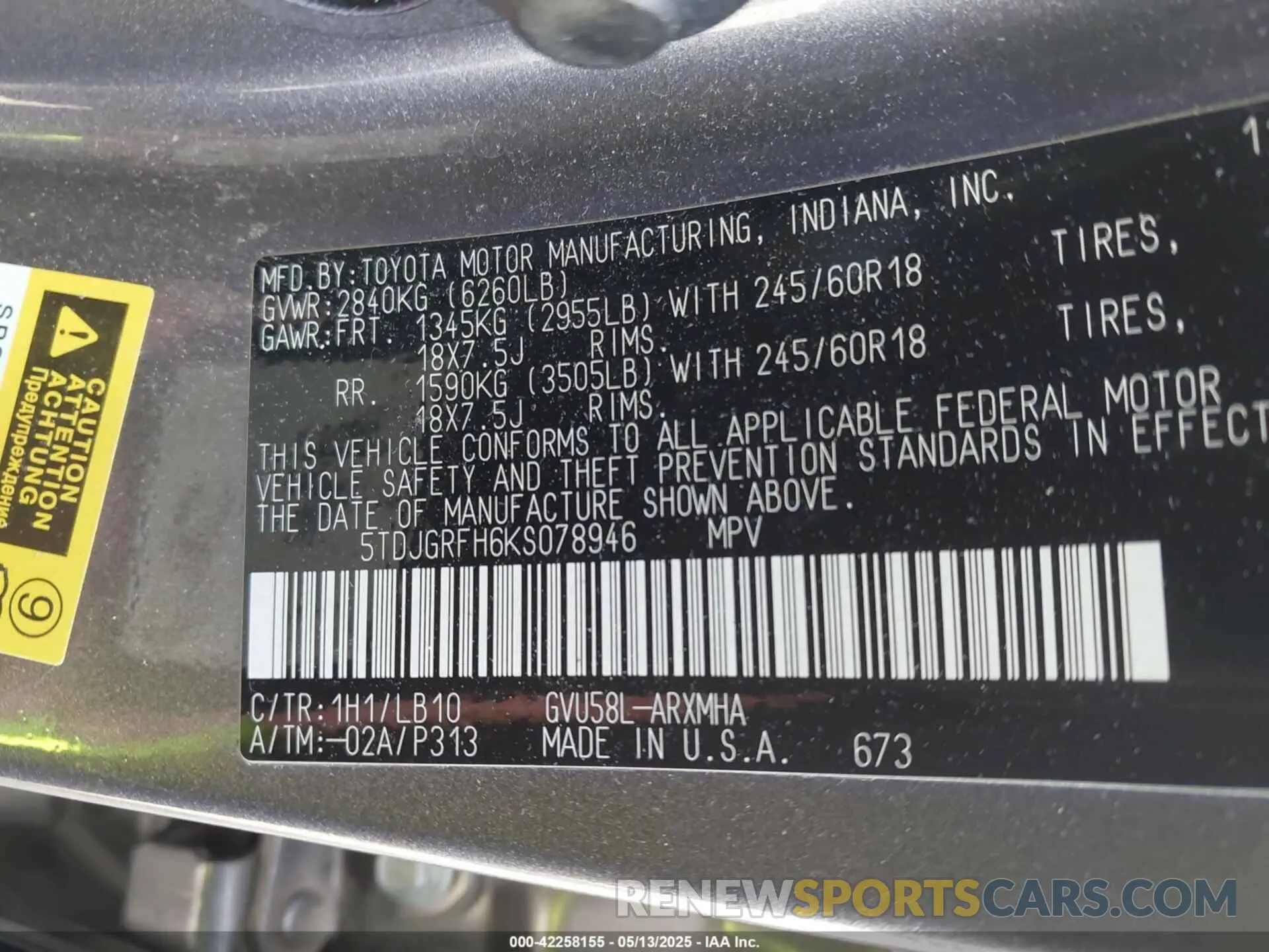 9 Photograph of a damaged car 5TDJGRFH6KS078946 TOYOTA HIGHLANDER HYBRID 2019